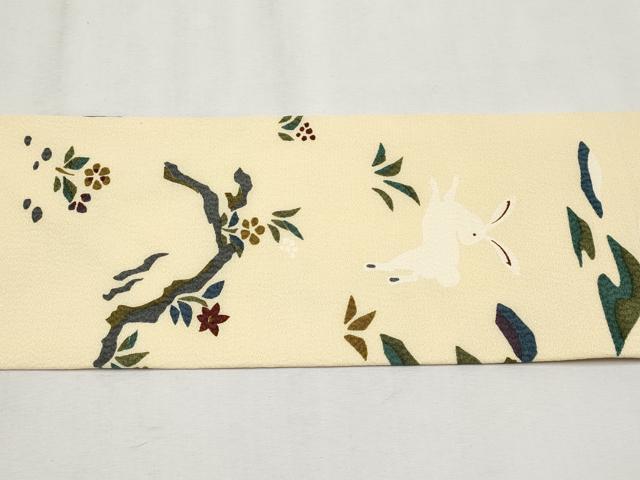 平和屋着物●極上 全通柄 九寸名古屋帯 日本昔話 浅黄色地 逸品 未使用 CYAA4612s6