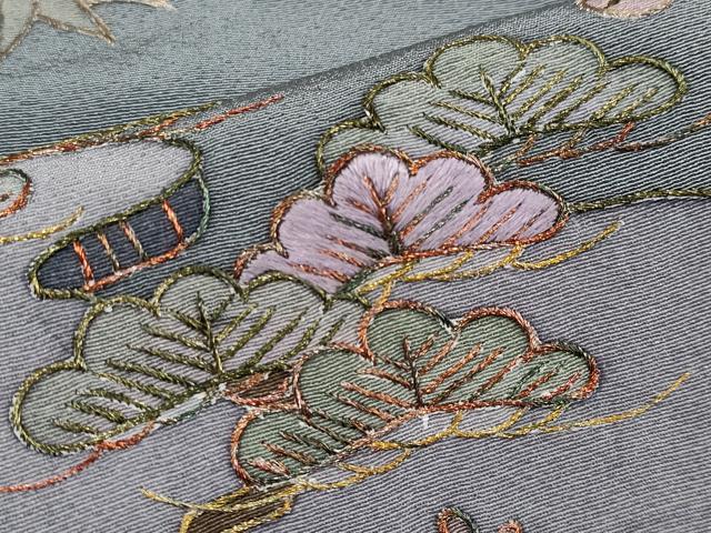 平和屋着物●極上 十七代京屋林蔵 訪問着 総刺繍 御所解文 金糸 鉛色地 逸品 CYAA4620s6