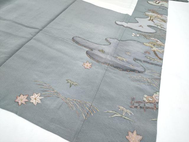 平和屋着物●極上 十七代京屋林蔵 訪問着 総刺繍 御所解文 金糸 鉛色地 逸品 CYAA4620s6