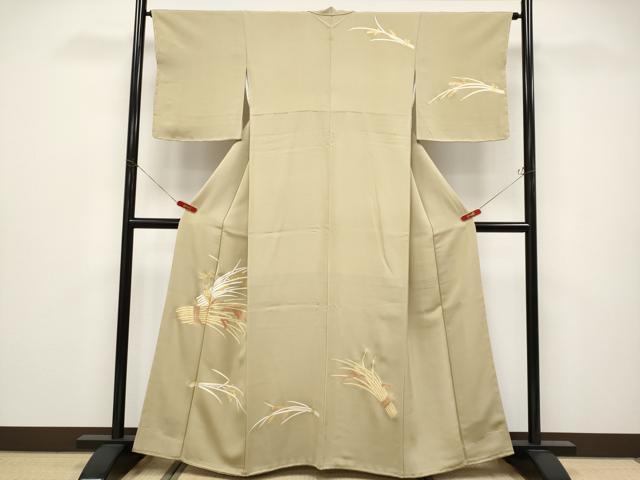 平和屋着物●極上 訪問着 駒刺繍 稲穂 金彩 榛色地 逸品 未使用 CYAA4623s6