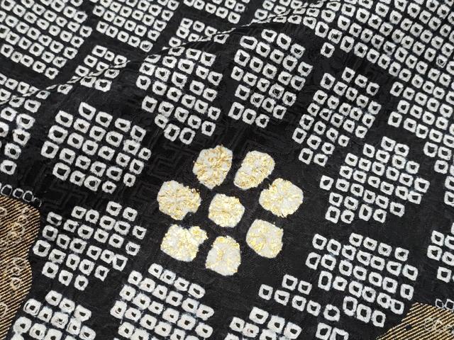 平和屋本店●極上 振袖 総絞り 束ね熨斗花文 黒地 金彩 逸品 CYAA4643s6