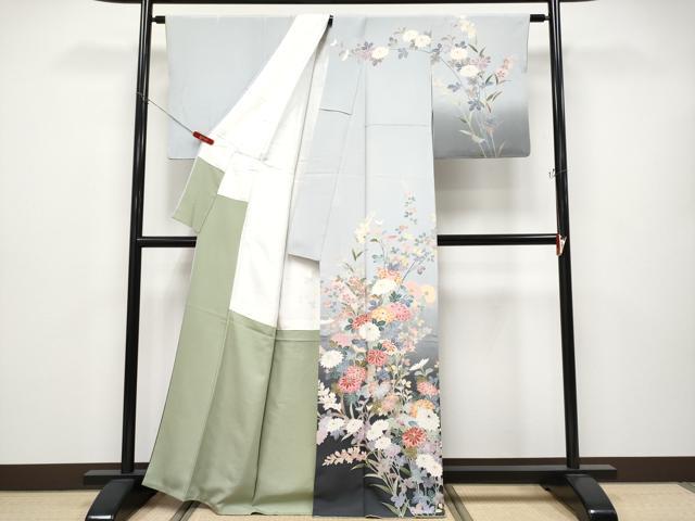 平和屋本店●極上 十日町 加賀草木友禅の第一人者 田村哲彦 訪問着 枝菊文 暈し染め 逸品 CYAA4652s6