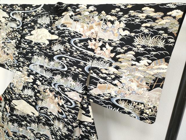 平和屋着物●極上 訪問着 駒刺繍 御所解文 黒地 金彩 逸品 未使用 CYAA4662s6
