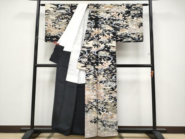 平和屋着物●極上 訪問着 駒刺繍 御所解文 黒地 金彩 逸品 未使用 CYAA4662s6