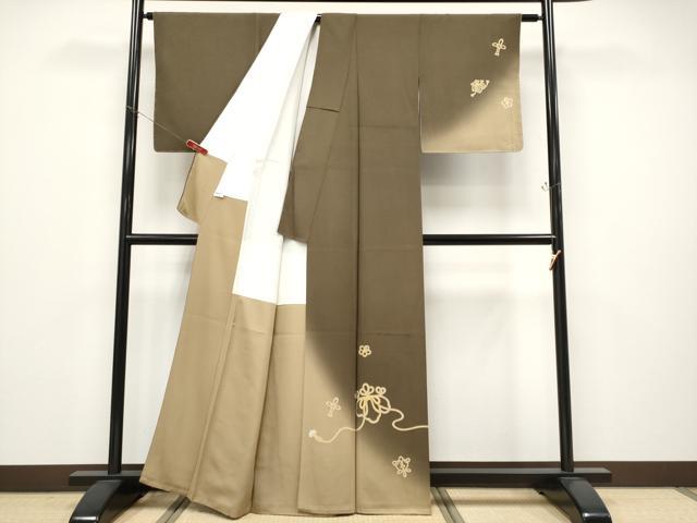 平和屋着物●極上 ジャパンオートクチュール 渡辺雪三郎 訪問着 結び紐草花文 暈し染め 金彩 涅色地 逸品 CYAA4664s6