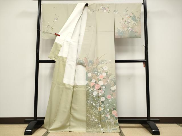 平和屋着物●極上 訪問着 友禅 作家物 枝花文 砂色地 逸品 未使用 CYAA4665s6