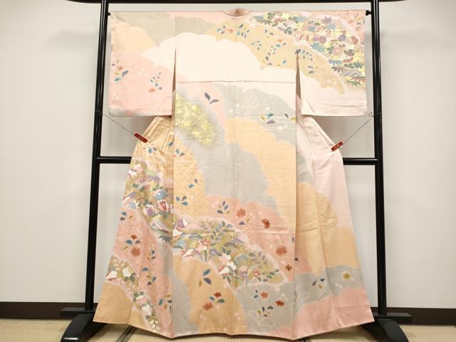平和屋着物●極上 訪問着 絞り 雪輪重ね花文 金彩 逸品 CYAA4666s6