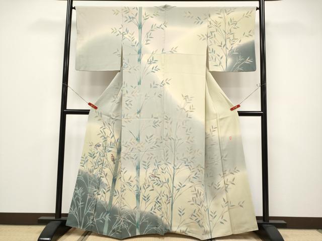 平和屋本店●極上 十日町 加賀草木友禅の第一人者 田村哲彦 訪問着 笹竹 雀 暈し染め 逸品 CYAA4668s6
