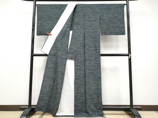 平和屋着物▽極上 本場結城玉紬 結織ちぢみ 結織苑 単衣 雲重ね文 羊羹色地 証紙・保証書付き 逸品 CYAA4691s6