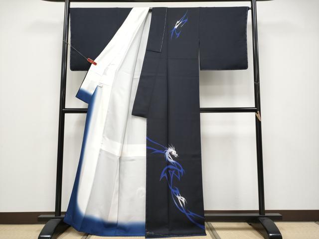 平和屋本店●極上 訪問着 龍 金彩 濃紺地 逸品 CYAA4696s6