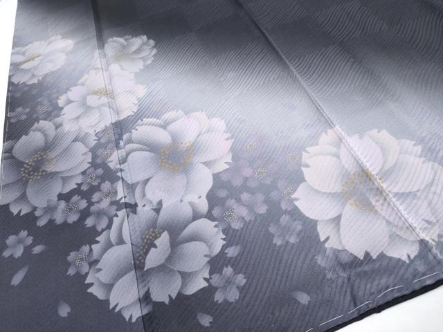 平和屋着物●極上 訪問着 創作 蜃気楼染 舞花文 暈し染め 紫黒色地 反端付き 逸品 未使用 CYAA4703s6