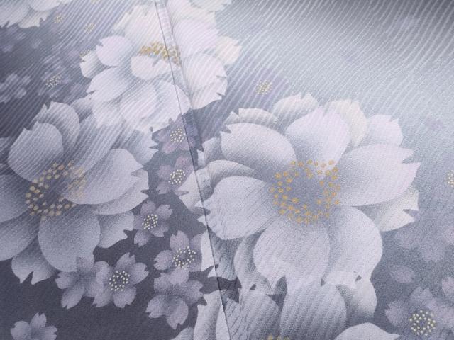 平和屋着物●極上 訪問着 創作 蜃気楼染 舞花文 暈し染め 紫黒色地 反端付き 逸品 未使用 CYAA4703s6