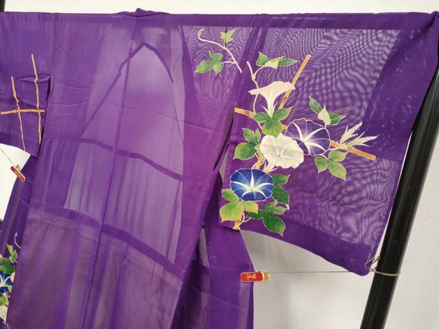 平和屋本店*希少 夏物 訪問着 お引きずり・お引き摺り 紗 舞妓 芸子 朝顔 桑の実色地 八掛付き 逸品 CYAA4710s6