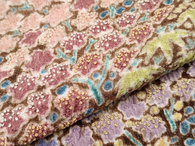 平和屋本店●極上 中国三大刺繍 相良刺繍 訪問着 おぼろ染 襲絞り 舞花文 銀通し地 鉄黒色地 逸品 未使用 CYAA4715s6
