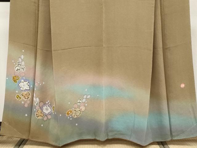 平和屋着物●極上 久保田一竹 幻の辻が花 色留訪問着 辻が花 暈し染め 鬼しぼ縮緬 朽葉色地 逸品 未使用 CYAA4744s6