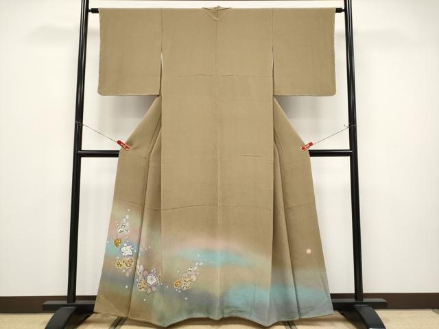 平和屋着物●極上 久保田一竹 幻の辻が花 色留訪問着 辻が花 暈し染め 鬼しぼ縮緬 朽葉色地 逸品 未使用 CYAA4744s6