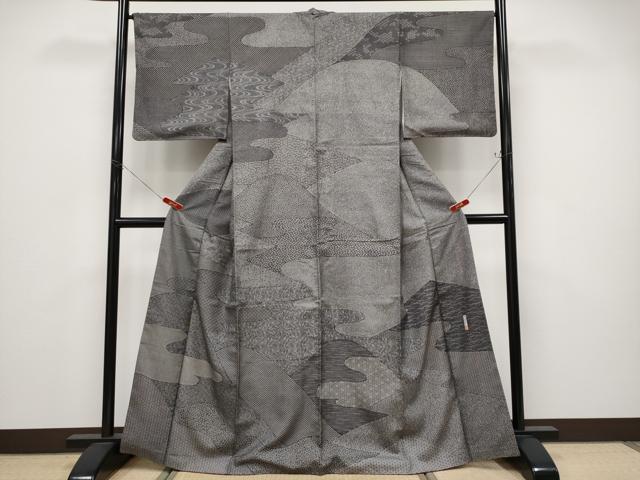 平和屋着物●極上 重要無形文化財 人間国宝 中村勇二郎 訪問着 本場染大島紬 江戸小紋 寄せ小紋柄 黒地 逸品 CYAA4746s6