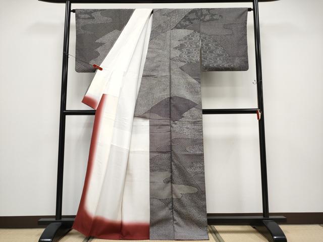 平和屋着物●極上 重要無形文化財 人間国宝 中村勇二郎 訪問着 本場染大島紬 江戸小紋 寄せ小紋柄 黒地 逸品 CYAA4746s6