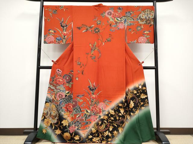 平和屋着物●極上 手ざし京紅型染・宮崎紅型 宮崎良次 訪問着 籬花鳥文 暈し染め 逸品 CYAA4754s6