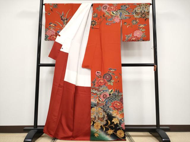 平和屋着物●極上 手ざし京紅型染・宮崎紅型 宮崎良次 訪問着 籬花鳥文 暈し染め 逸品 CYAA4754s6