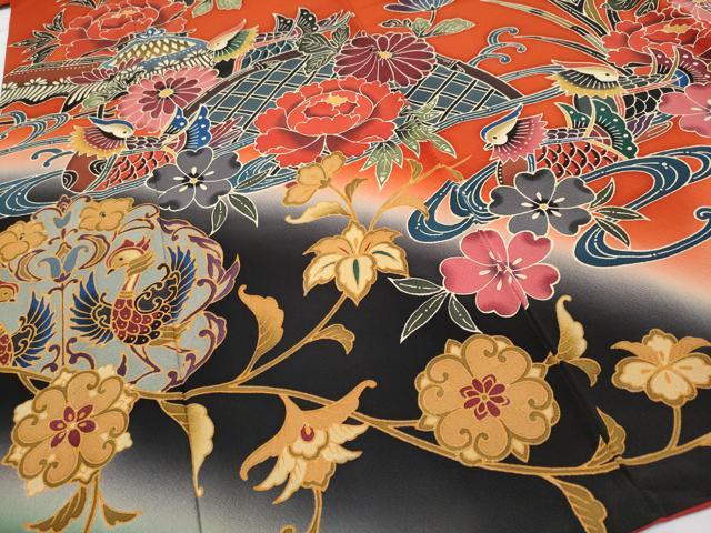 平和屋着物●極上 手ざし京紅型染・宮崎紅型 宮崎良次 訪問着 籬花鳥文 暈し染め 逸品 CYAA4754s6