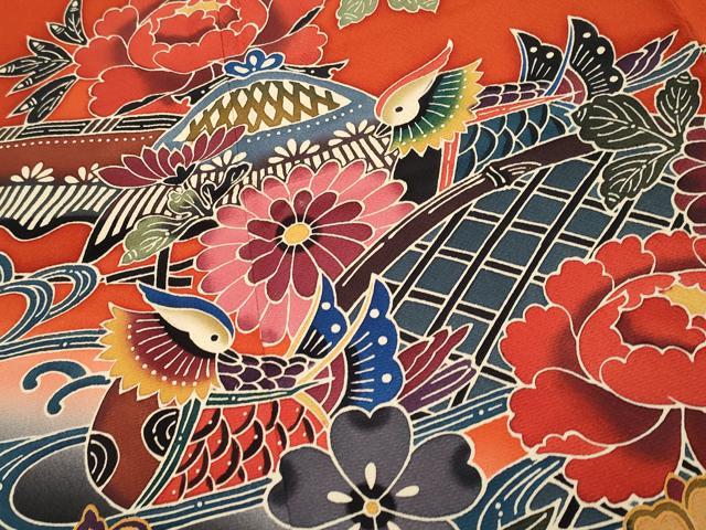 平和屋着物●極上 手ざし京紅型染・宮崎紅型 宮崎良次 訪問着 籬花鳥文 暈し染め 逸品 CYAA4754s6