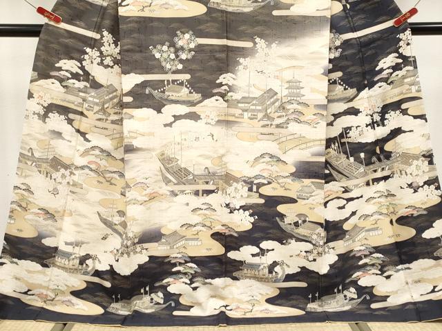 平和屋本店●極上 染織の名門 しょうざん 生紬 訪問着 人物風景文 金彩 逸品 CYAA4762s6