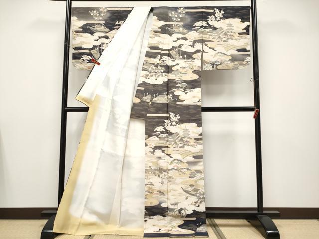 平和屋本店●極上 染織の名門 しょうざん 生紬 訪問着 人物風景文 金彩 逸品 CYAA4762s6
