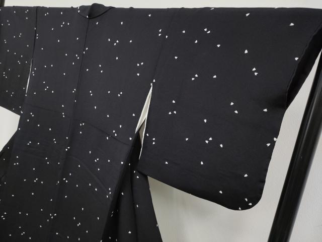 平和屋着物●極上 小紋 舞花びら 黒地 鬼しぼ縮緬 逸品 未使用 CYAA4767s6