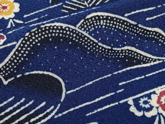 平和屋本店●極上 浦野理一 型染 小紋 松花文 鬼しぼ縮緬 濃藍色地 逸品 未使用 CYAA4769s6