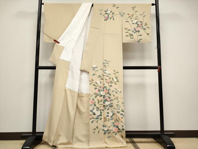 平和屋着物●極上 訪問着 友禅 作家物 枝花文 丁子色地 逸品 未使用 CYAA4772s6