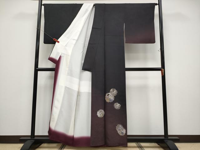 平和屋本店●極上 金彩友禅 卓越技能者・名工・和田光正 京金彩 華陽 訪問着 枝花文 暈し染め 黒地 金銀彩 逸品 CYAA4774s6