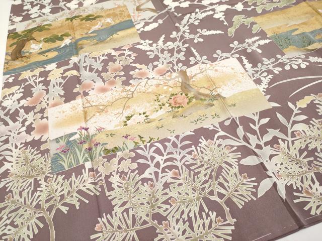 平和屋本店●極上 訪問着 駒刺繍 色紙重ね花鳥文 金彩 濃色地 逸品 未使用 CYAA4781s6