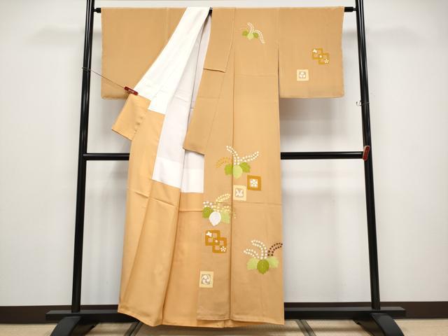 平和屋本店●極上 銀座 志ま亀 訪問着 踊り桐 赭黄色 金彩 たとう紙付き 逸品 未使用 CYAA4787s6