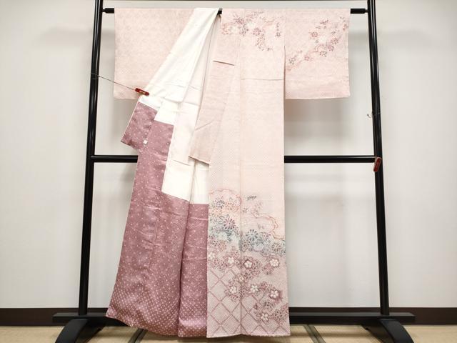平和屋着物●極上 名門 藤娘きぬたや・総絞り 訪問着 雲取り枝花文 虹色地 逸品 未使用 CYAA4795s6