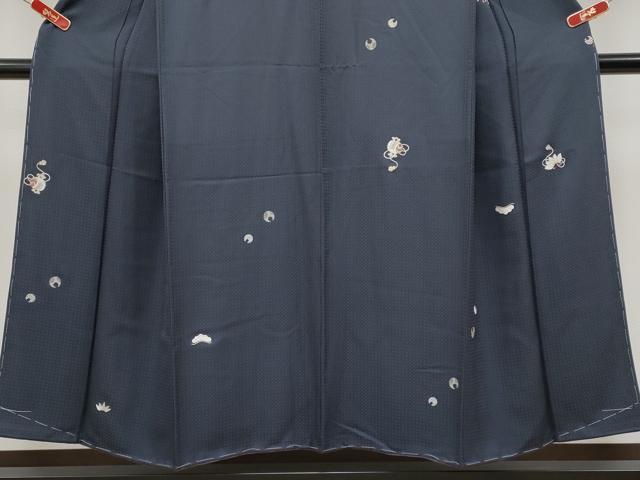 平和屋着物●極上 小紋 総刺繍 宝尽くし 金銀糸 青褐色地 反端付き 逸品 未使用 CYAA4798s6