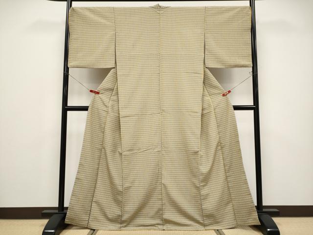 平和屋着物●極上 本塩沢 やまだ織 格子柄 平賀則子作 証紙付き 逸品 CYAA4804s6