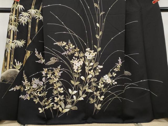 平和屋本店●極上 中国三大刺繍 相良刺繍 総刺繍 訪問着 枝花文 黒地 金糸 逸品 CYAA4821s6
