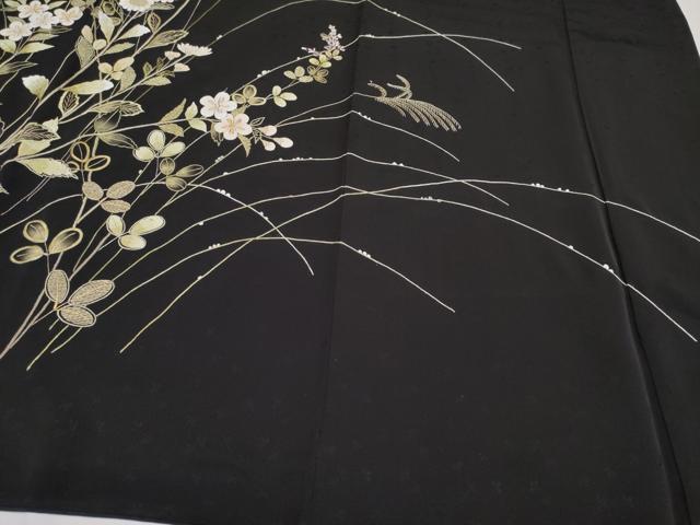平和屋本店●極上 中国三大刺繍 相良刺繍 総刺繍 訪問着 枝花文 黒地 金糸 逸品 CYAA4821s6