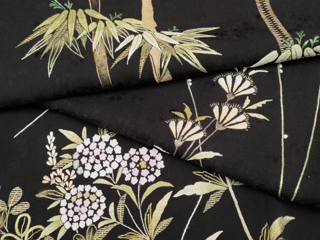 平和屋本店●極上 中国三大刺繍 相良刺繍 総刺繍 訪問着 枝花文 黒地 金糸 逸品 CYAA4821s6