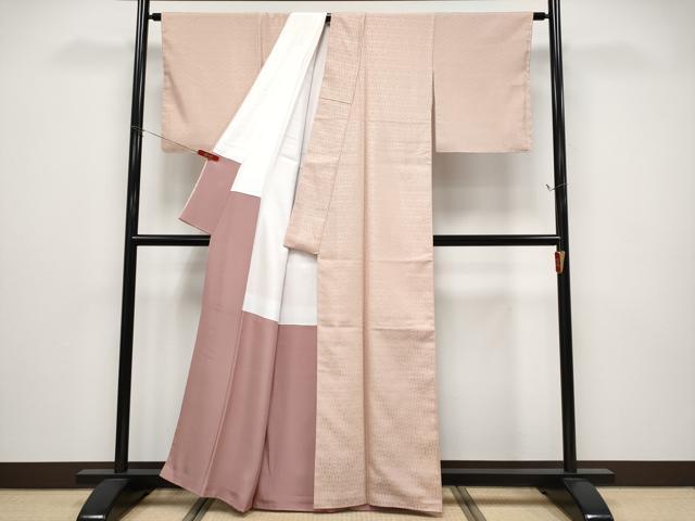 平和屋着物●極上 京都・西陣 織元ブランド 秦流舎 お召 色無地 秦流織 有職浮文織 草木織彩襲 赤白橡色 反端付き 逸品 未使用 CYAA4824s6