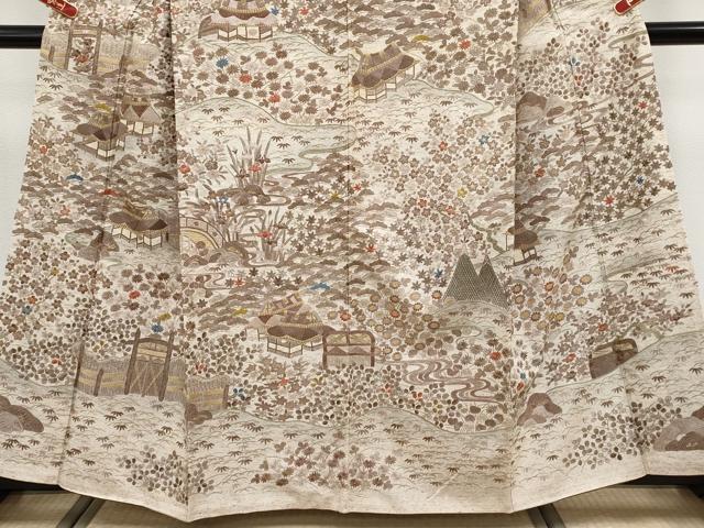 平和屋本店●極上 中国三大刺繍 相良刺繍 総刺繍 訪問着 ぜんまい紬 御所解文 肌色地 逸品 CYAA4838s6
