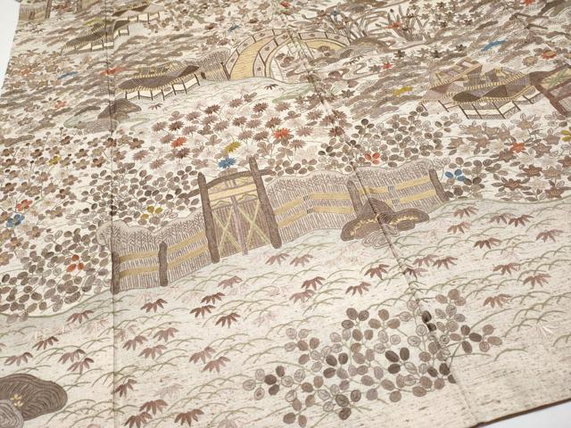 平和屋本店●極上 中国三大刺繍 相良刺繍 総刺繍 訪問着 ぜんまい紬 御所解文 肌色地 逸品 CYAA4838s6