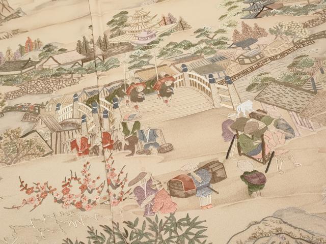 平和屋着物●極上 中国三大刺繍 相良刺繍 総刺繍 訪問着 人物風景文 肌色地 逸品 CYAA4840s6