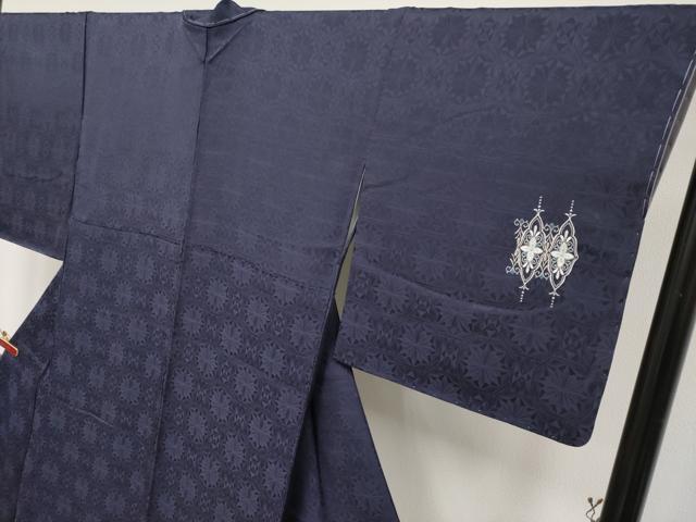 平和屋着物●極上 訪問着 総刺繍 花唐草文 紫黒色地 銀糸 反端付き 逸品 未使用 CYAA4859s6