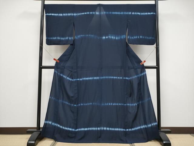 平和屋着物*極上 夏物 撫松庵 訪問着・浴衣兼用 セオアルファ 横段文 濃紺地 洗える着物 逸品 CYAA4861s6