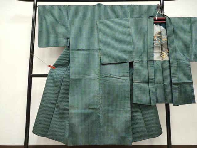 平和屋着物●極上 男性 紬 アンサンブル 縞 逸品 CYAA4872s6