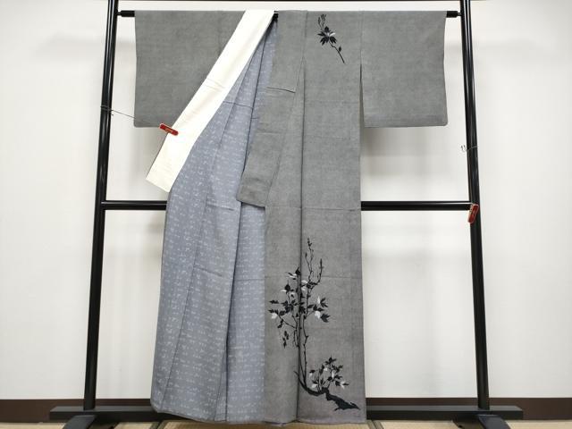平和屋本店▽極上 人間国宝 小宮康孝 訪問着 江戸小紋 単衣 刺繍 枝花文 黒地 逸品 CYAA4877s6