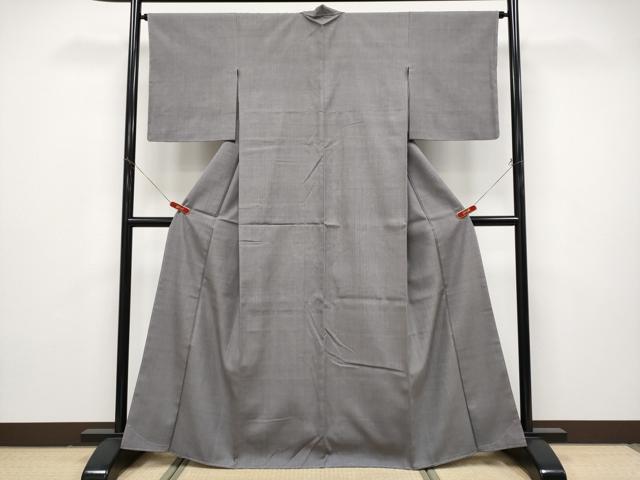 平和屋本店●極上 本場結城紬 重要無形文化財 色無地 紫鼠色地 反端付き 逸品 未使用 CYAA4879s6