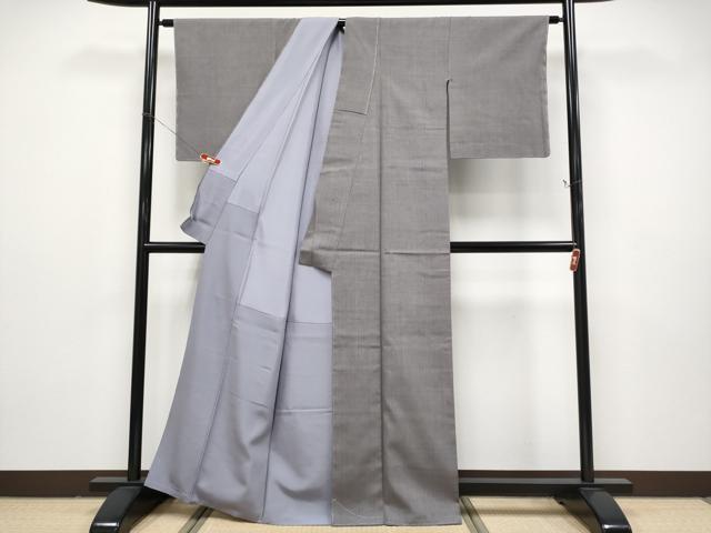 平和屋本店●極上 本場結城紬 重要無形文化財 色無地 紫鼠色地 反端付き 逸品 未使用 CYAA4879s6